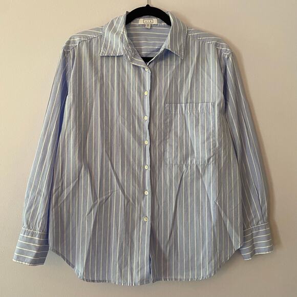 AYR Deep End Blue White Stripe Button Down Shirt Preppy Oversized Cotton Small - Picture 1 of 9